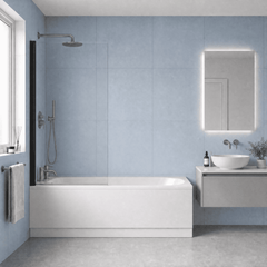 [BBZSE047] Round Single Ended Shower Bath Set - Front Panel, Black Square Bath Screen, Fixings & Leg Set, Choice of Size - Studio Shot