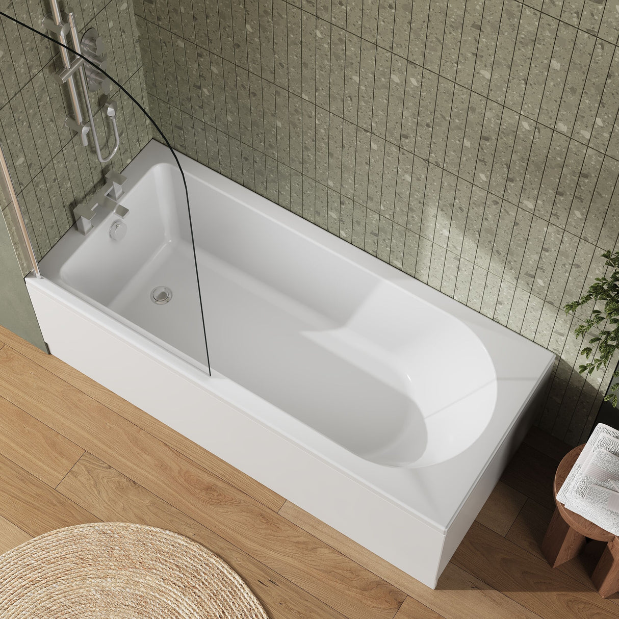 [BBZSE048] Round Single Ended 1700x750 Shower Bath Set - Front Panel, Round Bath Screen, Fixings & Leg Set - Lifestyle 2