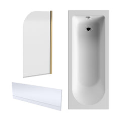 [BBZSE050] Round Single Ended 1700x700 Shower Bath Set - Front Panel, Brushed Brass Round Bath Screen & Leg Set - Cutout
