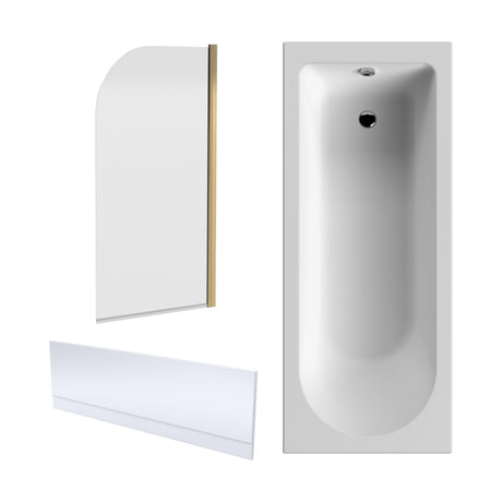 [BBZSE050] Round Single Ended 1700x700 Shower Bath Set - Front Panel, Brushed Brass Round Bath Screen & Leg Set - Cutout