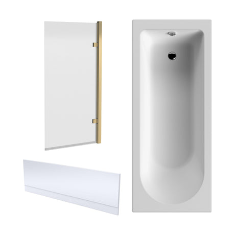 [BBZSE051] Round Single Ended 1700x700 Shower Bath Set - Front Panel, Square Bath Screen - Brushed Brass - Cutout