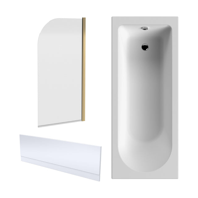 [BBZSE052] Round Single Ended 1700x750 Shower Bath Set - Front Panel, Brushed Brass Round Bath Screen & Leg Set - Cutout