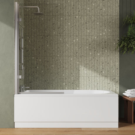 [BBZSE053] Round Single Ended 1700x700 Shower Bath Set - Front Panel, Square Hinged Bath Screen, Fixings & Leg Set - Lifestyle 1