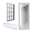 [BBZSE058] Round Single Ended 1700x750 Shower Bath Set - Front Panel, Matt Black Square Framed Screen & Leg Set - Cutout