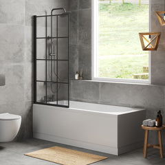 [BBZSE058] Round Single Ended 1700x750 Shower Bath Set - Front Panel, Matt Black Square Framed Screen & Leg Set - Lifestyle 3