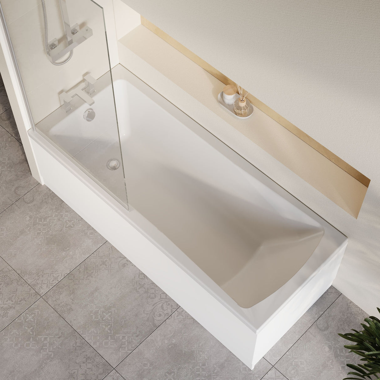 [BBZSE059] Square Single Ended 1700x700 Shower Bath Set - Front Panel, Chrome Square Bath Screen & Leg Set - Lifestyle 2
