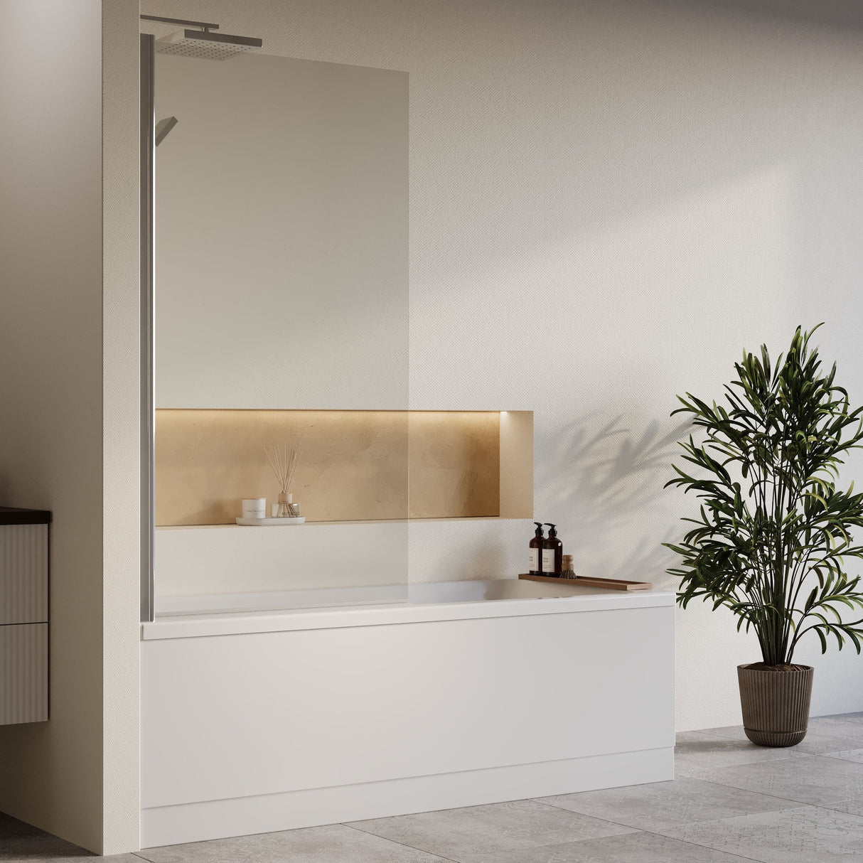 [BBZSE059] Square Single Ended 1700x700 Shower Bath Set - Front Panel, Chrome Square Bath Screen & Leg Set - Lifestyle 3