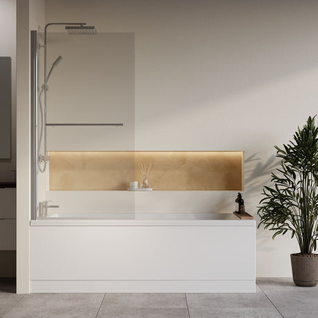 [BBZSE060] Square Single Ended 1700x700 Shower Bath Set - Front Panel, Chrome Square Bath Screen with Towel Rail & Leg Set - Lifestyle 1