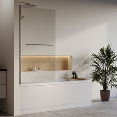 [BBZSE060] Square Single Ended 1700x700 Shower Bath Set - Front Panel, Chrome Square Bath Screen with Towel Rail & Leg Set - Lifestyle 3