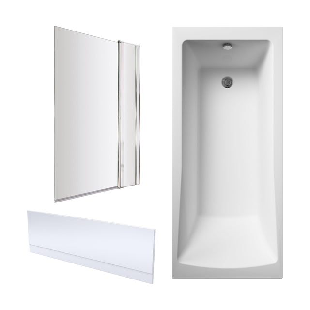 [BBZSE061] Square Single Ended 1700x700 Shower Bath Set - Front Panel, Chrome Square Bath Screen with Fixed Panel & Leg Set - Cutout