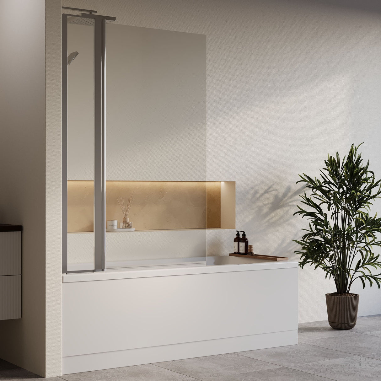 [BBZSE061] Square Single Ended 1700x700 Shower Bath Set - Front Panel, Chrome Square Bath Screen with Fixed Panel & Leg Set - Lifestyle 3