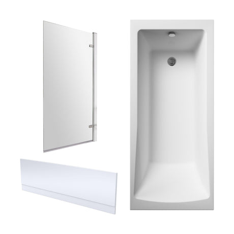 [BBZSE064] Square Single Ended 1700x700 Shower Bath Set - Front Panel, Chrome Square Hinged Screen & Leg Set - Cutout