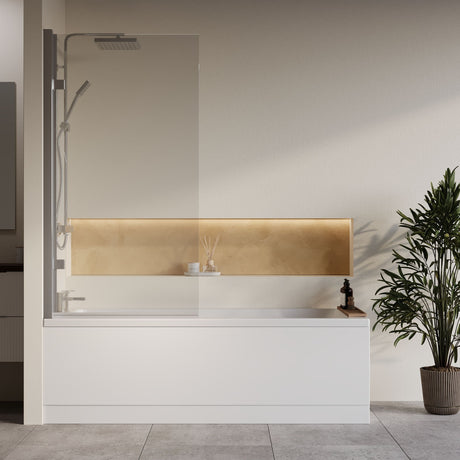 [BBZSE064] Square Single Ended 1700x700 Shower Bath Set - Front Panel, Chrome Square Hinged Screen & Leg Set - Lifestyle 1