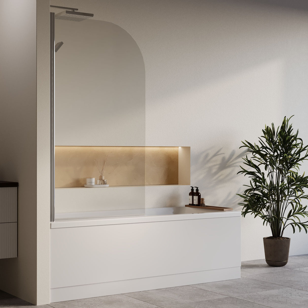 [BBZSE065] Square Single Ended 1700x700 Shower Bath Set - Front Panel, Round Bath Screen - Chrome & Leg Set - Lifestyle 3