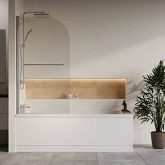 [BBZSE066] Square Single Ended 1700x700 Bath with Front Panel, Chrome Straight Bath Screen with Towel Rail & Leg Set - Lifestyle 1