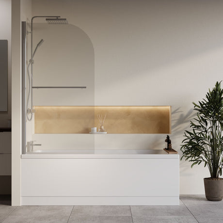 [BBZSE066] Square Single Ended 1700x700 Bath with Front Panel, Chrome Straight Bath Screen with Towel Rail & Leg Set - Lifestyle 1