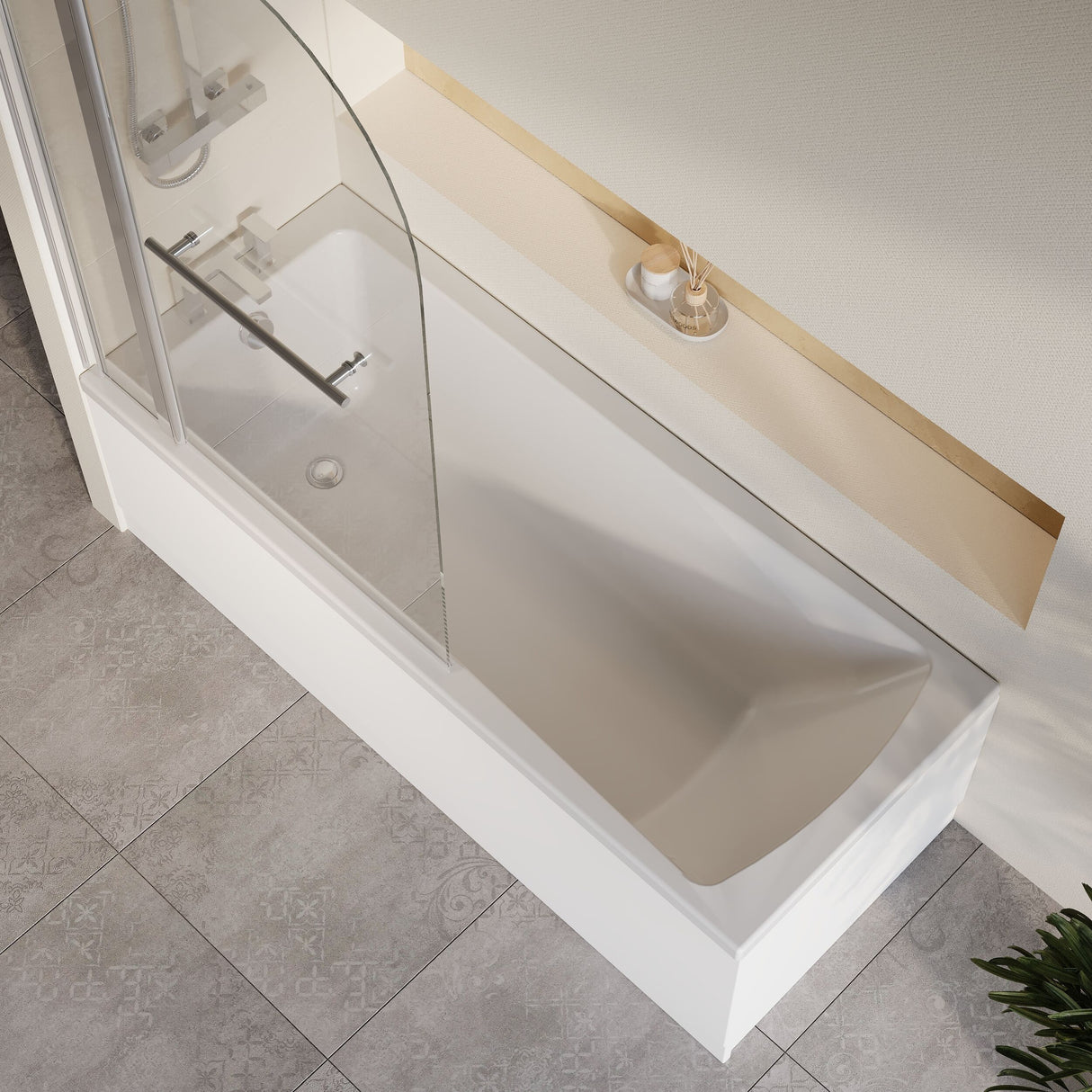 [BBZSE068] Square Single Ended 1700x700 Bath with Front Panel, Chrome Straight Bath Screen with Fixed Panel and Towel Rail & Leg Set - Lifestyle 2