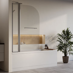 [BBZSE068] Square Single Ended 1700x700 Bath with Front Panel, Chrome Straight Bath Screen with Fixed Panel and Towel Rail & Leg Set - Lifestyle 3