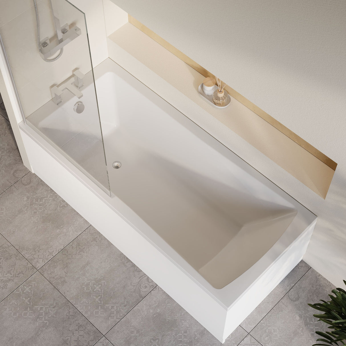 [BBZSE069] Square Single Ended 1700x750 Bath with Front Panel, Chrome Square Bath Screen & Leg Set - Lifestyle 2