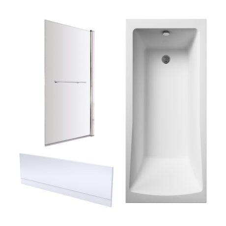 [BBZSE070] Square Single Ended 1700x750 Bath with Front Panel, Chrome Square Bath Screen with Towel Rail & Leg Set - Cutout
