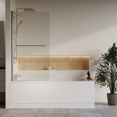 [BBZSE070] Square Single Ended 1700x750 Bath with Front Panel, Chrome Square Bath Screen with Towel Rail & Leg Set - Lifestyle 1