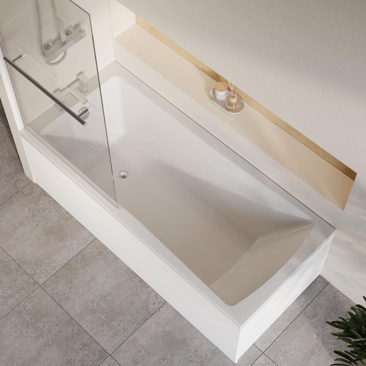 [BBZSE070] Square Single Ended Shower Bath Set - Front Panel, Chrome Square Bath Screen with Towel Rail & Leg Set, Choice of Size - Lifestyle 2