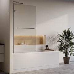 [BBZSE070] Square Single Ended 1700x750 Bath with Front Panel, Chrome Square Bath Screen with Towel Rail & Leg Set - Lifestyle 3