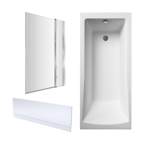 [BBZSE071] Square Single Ended1700x750 Shower Bath Set - Front Panel, Chrome Square Bath Screen, Fixed Panel & Leg Set - Cutout