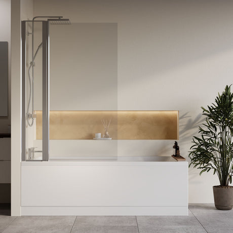 [BBZSE071] Square Single Ended1700x750 Shower Bath Set - Front Panel, Chrome Square Bath Screen, Fixed Panel & Leg Set - Lifestyle 1