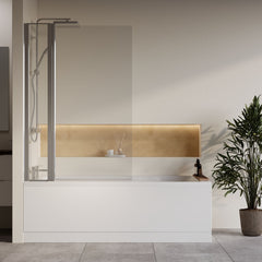 [BBZSE071] Square Single Ended Shower Bath Set - Front Panel, Chrome Square Bath Screen with Fixed Panel & Leg Set, Choice of Size - Lifestyle 1