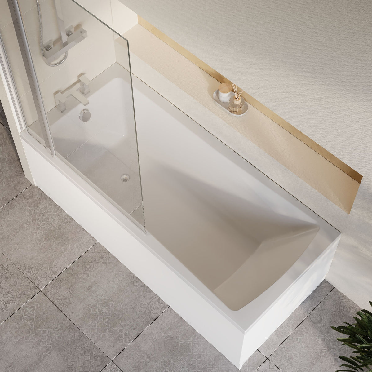 [BBZSE071] Square Single Ended Shower Bath Set - Front Panel, Chrome Square Bath Screen with Fixed Panel & Leg Set, Choice of Size - Lifestyle 2