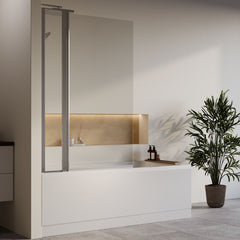 [BBZSE071] Square Single Ended1700x750 Shower Bath Set - Front Panel, Chrome Square Bath Screen, Fixed Panel & Leg Set - Lifestyle 3