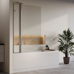 [BBZSE071] Square Single Ended Shower Bath Set - Front Panel, Chrome Square Bath Screen with Fixed Panel & Leg Set, Choice of Size - Lifestyle 3