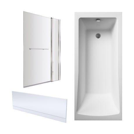 [BBZSE072] Square Single Ended 1700x750 Bath with Front Panel, Chrome Square Bath Screen with Fixed Panel and Towel Rail & Leg Set - Cutout