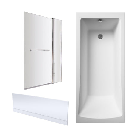 [BBZSE072] Square Single Ended Shower Bath Set - Front Panel, Chrome Square Bath Screen with Fixed Panel, Towel Rail & Leg Set, Choice of Size - Cutout