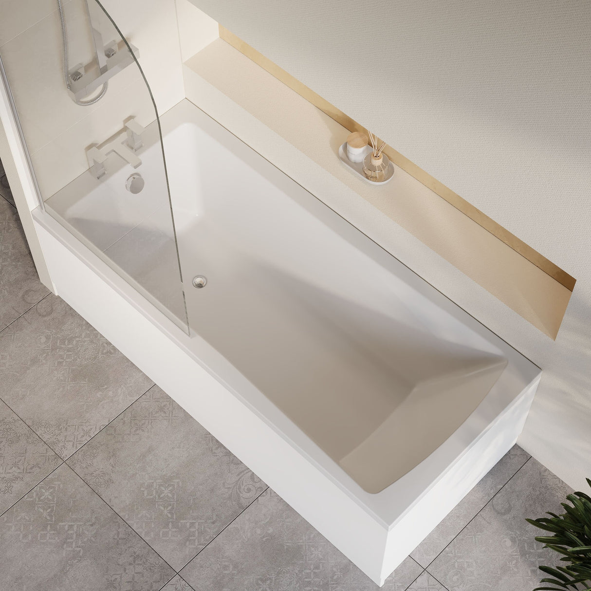[BBZSE075] Square Single Ended 1700x750 Bath with Front Panel & Chrome Round Corner Screen - Lifestyle 2