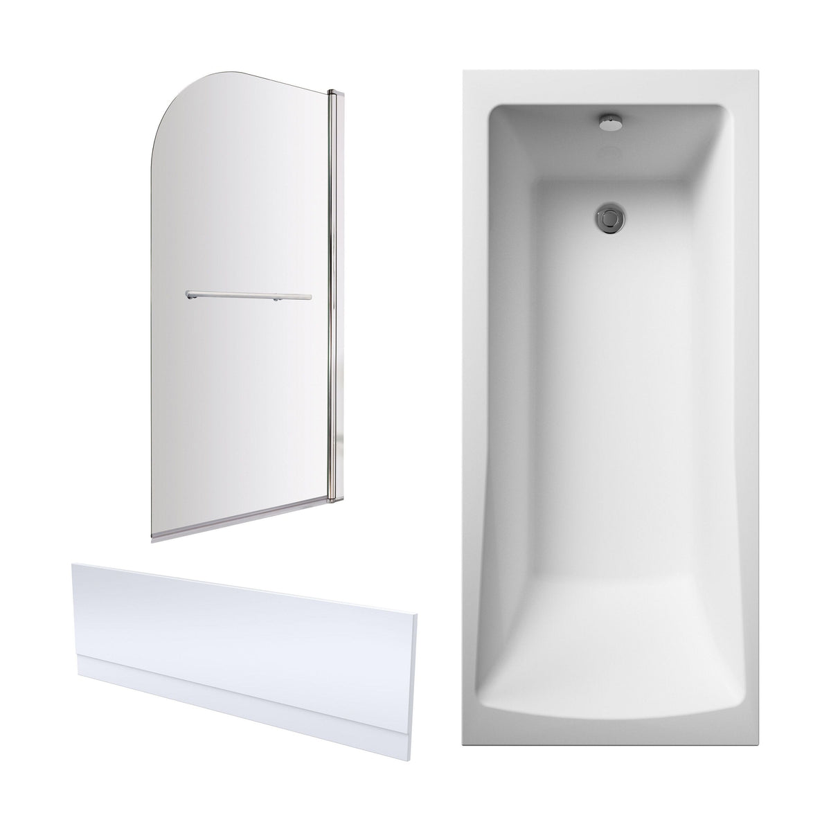 [BBZSE076] Square Single Ended Shower Bath Set - Front Panel, Chrome Round Bath Screen with Towel Rail & Leg Set, Choice of Size - Cutout
