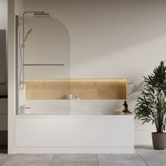 [BBZSE076] Square Single Ended Shower Bath Set - Front Panel, Chrome Round Bath Screen with Towel Rail & Leg Set, Choice of Size - Lifestyle 1