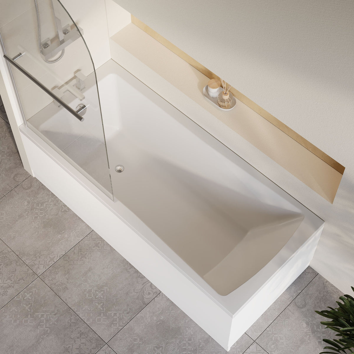 [BBZSE076] Square Single Ended Shower Bath Set - Front Panel, Chrome Round Bath Screen with Towel Rail & Leg Set, Choice of Size - Lifestyle 2