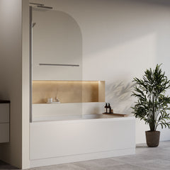 [BBZSE076] Square Single Ended1700x750 Bath with Front Panel & Chrome Round Corner Screen with Towel Rail - Lifestyle 3