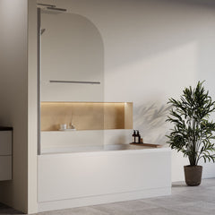 [BBZSE076] Square Single Ended Shower Bath Set - Front Panel, Chrome Round Bath Screen with Towel Rail & Leg Set, Choice of Size - Lifestyle 3