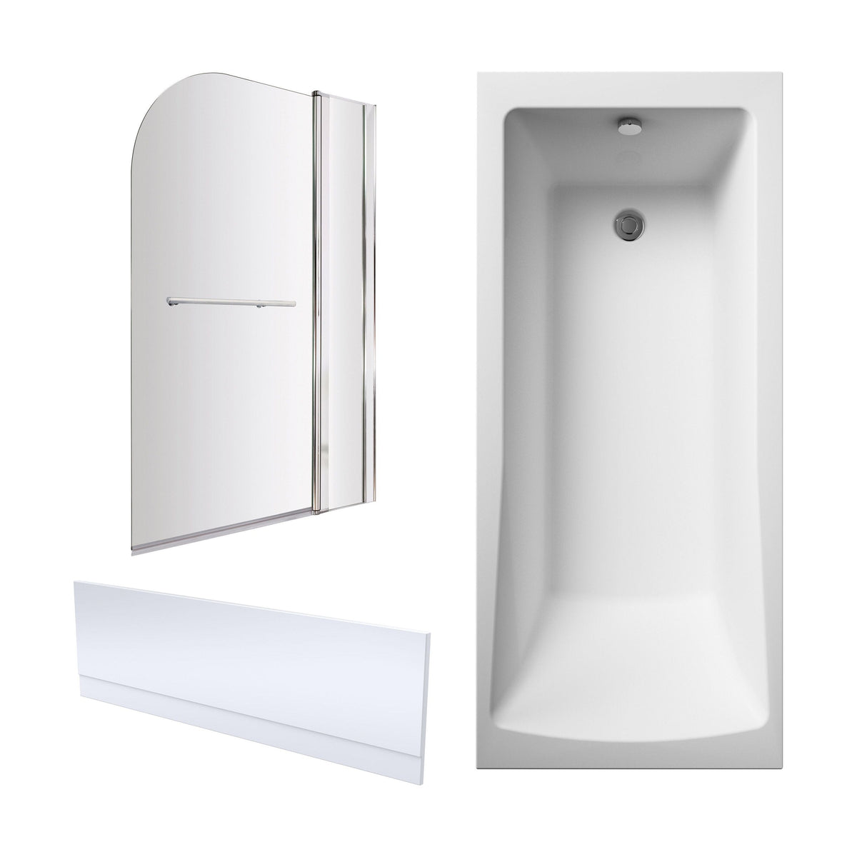 [BBZSE078] Square Single Ended Shower Bath Set - Front Panel, Chrome Round Bath Screen with Fixed Panel, Towel Rail & Leg Set, Choice of Size - Cutout