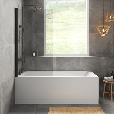 [BBZSE099] Square Single Ended 1700x700 Bath with Front Panel & Black Screen - Lifestyle 1