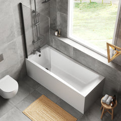 [BBZSE099] Square Single Ended 1700x700 Bath with Front Panel & Black Screen - Lifestyle 2