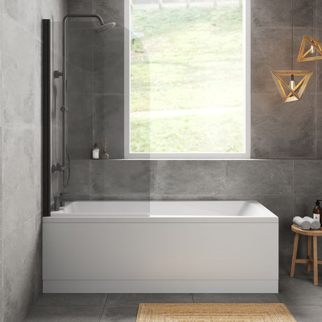 [BBZSE100] Square Single Ended 1700x700 Bath with Front Panel & Black Round Corner Screen - Lifestyle 1