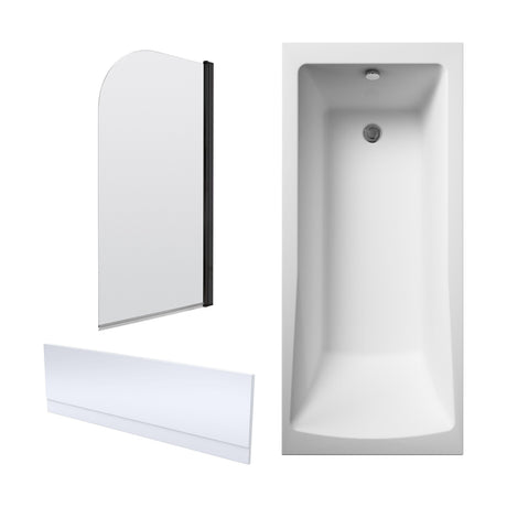 [BBZSE102] Square Single Ended 1700x750 Bath with Front Panel & Black Round Corner Screen - Cutout