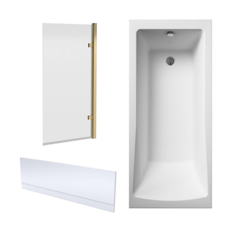[BBZSE109] Square Single Ended1700x750 Shower Bath Set - Front Panel, Square Hinged Bath Screen, Fixings & Leg Set - Cutout