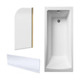 [BBZSE110] Square Single Ended1700x750 Shower Bath Set - Front Panel & Brushed Brass Round Corner Screen - Cutout