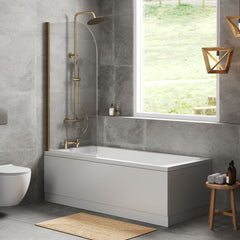 [BBZSE110] Square Single Ended1700x750 Shower Bath Set - Front Panel & Brushed Brass Round Corner Screen - Lifestyle 3