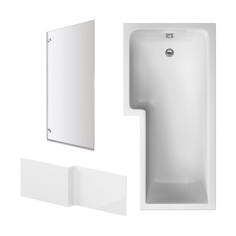 [BBZSS005] L Shape 1700 x 850mmShower Bath Set - Front Panel & Chrome Square Hinge Screen, Left Hand - Cutout